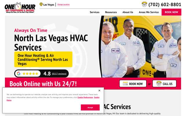 One Hour Heating & Air Conditioning's page as the assistant saw it