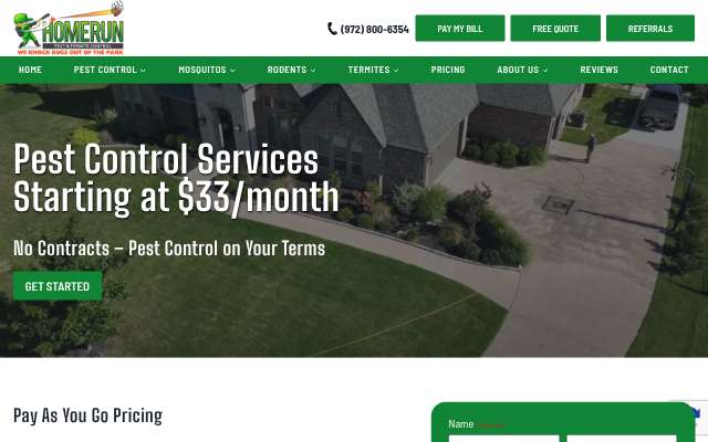 Home Run Pest & Termite Control's page as the assistant saw it