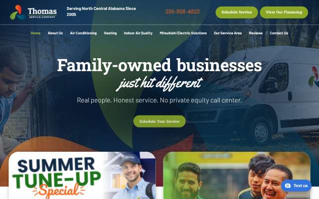 Thomas Service Company's page as the assistant saw it