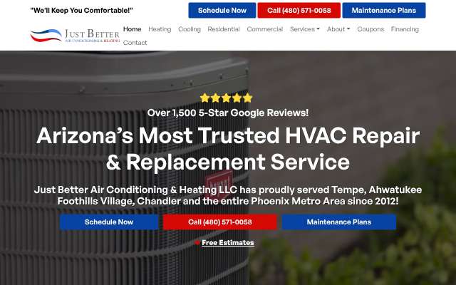 Just Better Air Conditioning and Heating's page as the assistant saw it