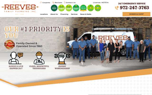 Reeves Family Plumbing's page as the assistant saw it