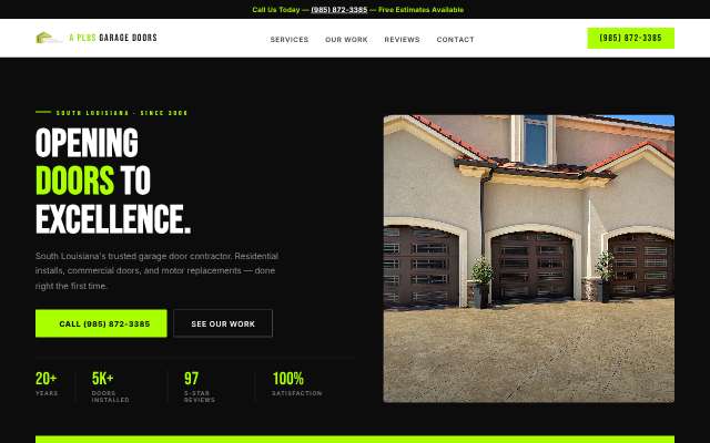 A Plus Garage Doors's page as the assistant saw it