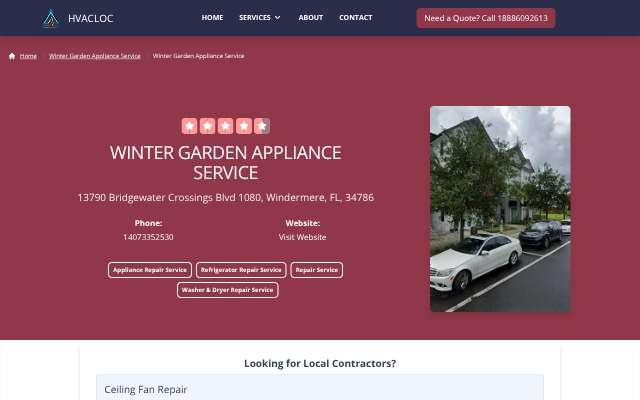 Winter Garden Appliance Service's page as the assistant saw it