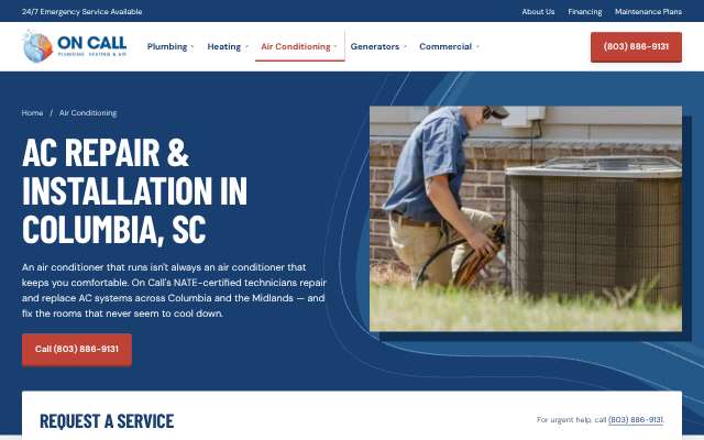 On Call Plumbing Heating & Air, LLC's page as the assistant saw it