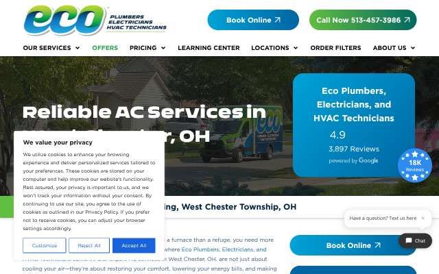 Eco Plumbers, Electricians, and HVAC Technicians's page as the assistant saw it