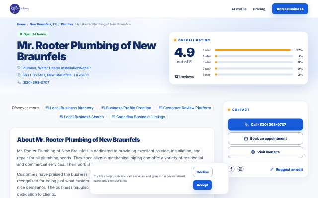 Mr. Rooter Plumbing of New Braunfels's page as the assistant saw it