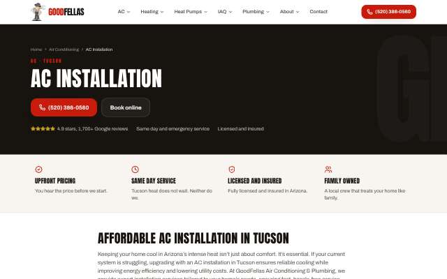 GoodFellas Air Conditioning & Plumbing's page as the assistant saw it