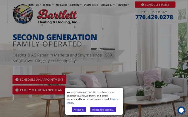 Bartlett Heating & Cooling's page as the assistant saw it