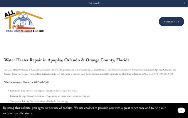 All Cool Heat Plumbing & General Contractor's page as the assistant saw it