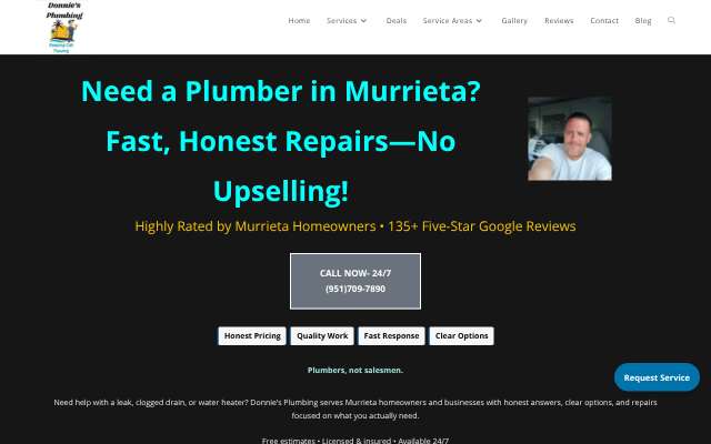 Donnie's Plumbing's page as the assistant saw it