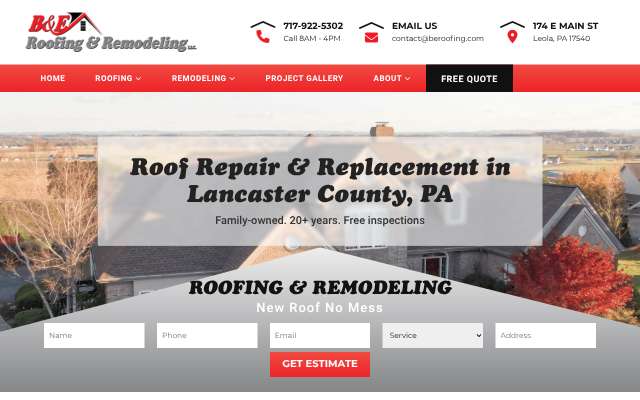 B&E Roofing & Remodeling's page as the assistant saw it