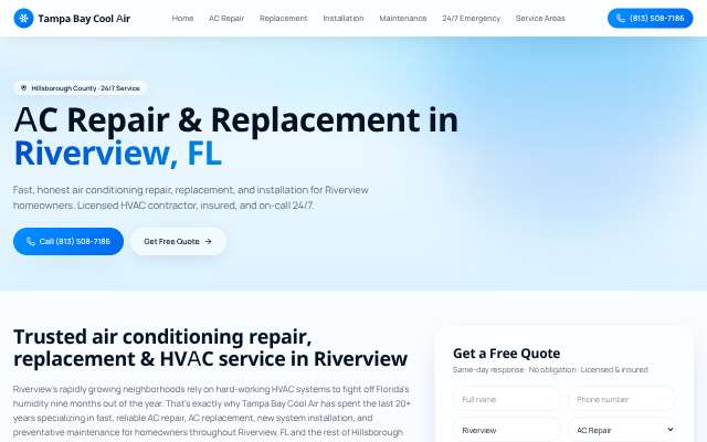 Tampa Bay Cool Air's page as the assistant saw it