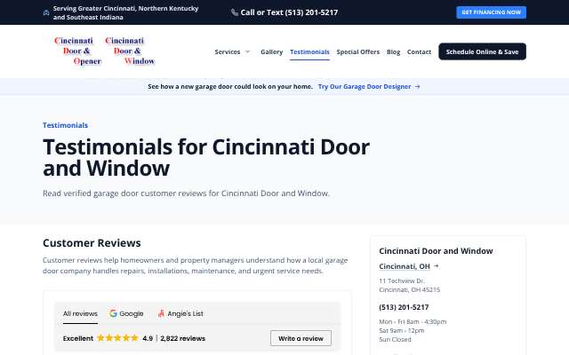 Cincinnati Door & Opener's page as the assistant saw it