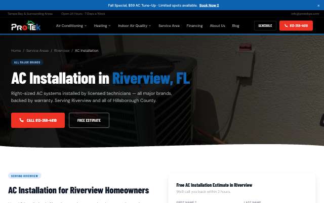 Protek Plumbing, Heating and Air's page as the assistant saw it