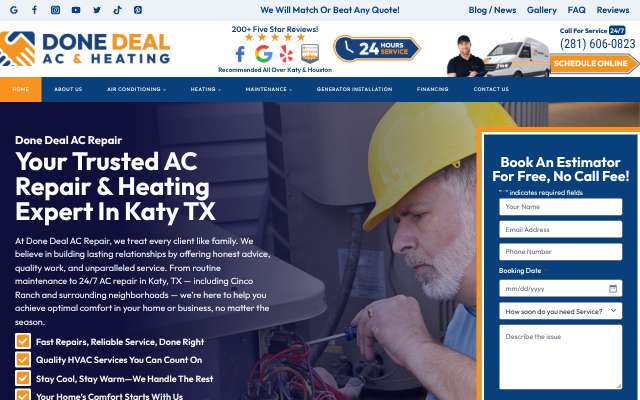 Done Deal A/C & Heating Katy's page as the assistant saw it