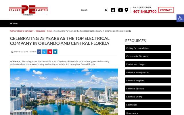 Palmer Electric's page as the assistant saw it