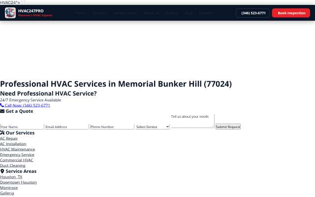 HVAC247PRO's page as the assistant saw it