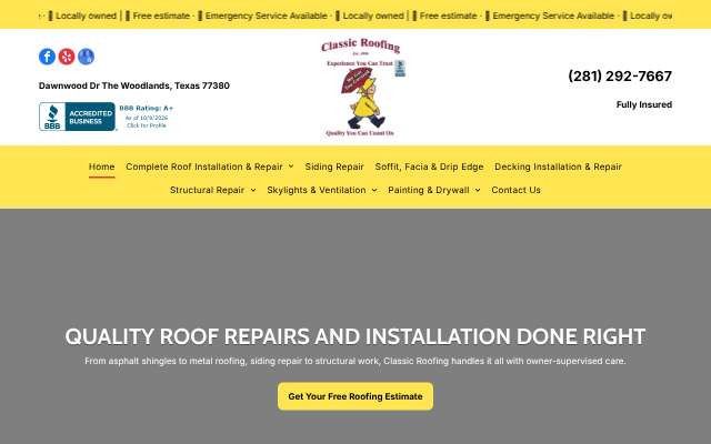 Classic Roofing's page as the assistant saw it