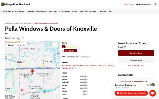 Pella Windows & Doors of Knoxville's page as the assistant saw it