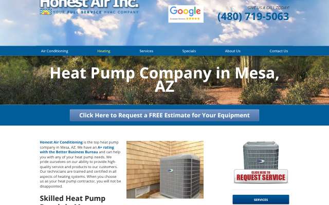 Honest Air Conditioning's page as the assistant saw it