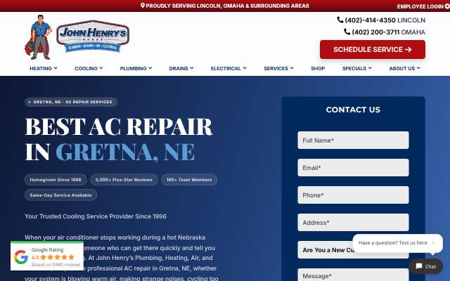 John Henry's Plumbing, Heating, Air & Electrical's page as the assistant saw it