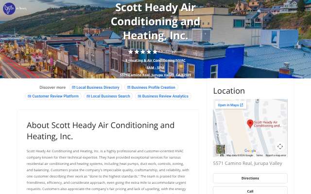 Scott Heady Air Conditioning and Heating's page as the assistant saw it