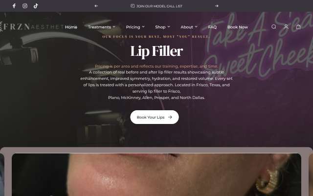 Page cited for FRZN Aesthetics (nearby Frisco)