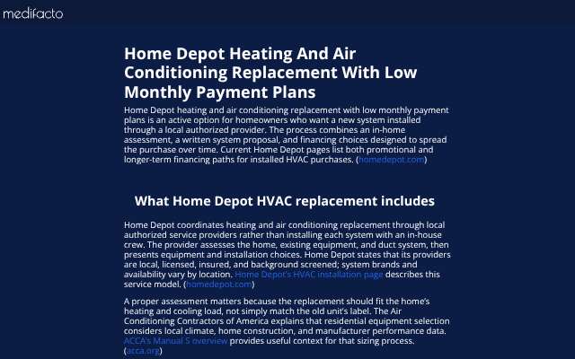Home Depot installed HVAC's page as the assistant saw it