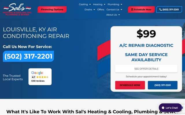 Sal's Heat & Cool's page as the assistant saw it
