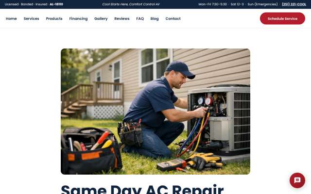 Comfort Control Air Conditioning & Heating LLC's page as the assistant saw it