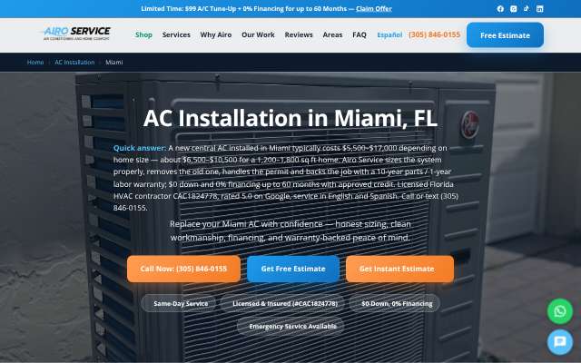 Airo Service's page as the assistant saw it
