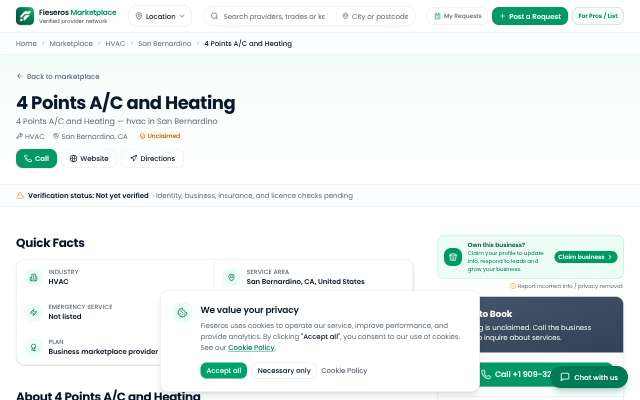 4 Points A/C and Heating (via Fieseros)'s page as the assistant saw it