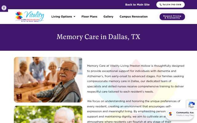 Vitality Living Preston Hollow's page as the assistant saw it