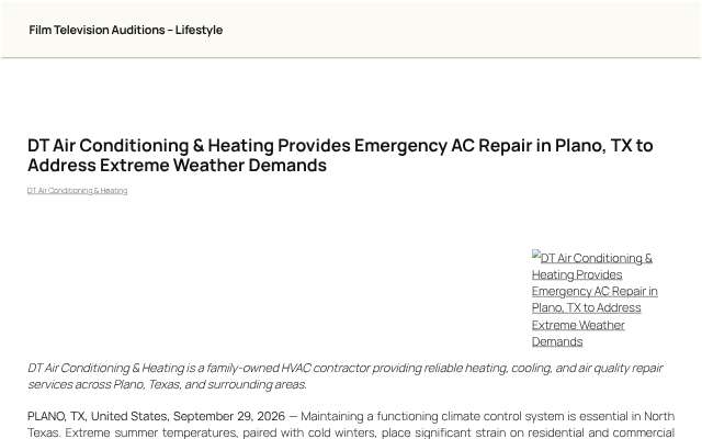 DT Air Conditioning & Heating's page as the assistant saw it