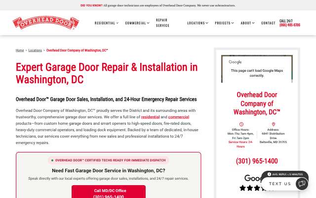 Page cited for Overhead Door Company of Washington, DC