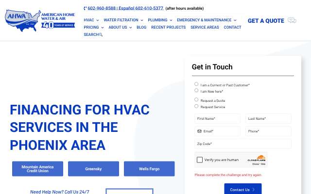 American Home Water & Air's page as the assistant saw it