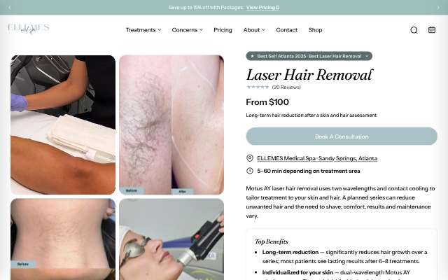 ELLEMES Medical Spa's page as the assistant saw it