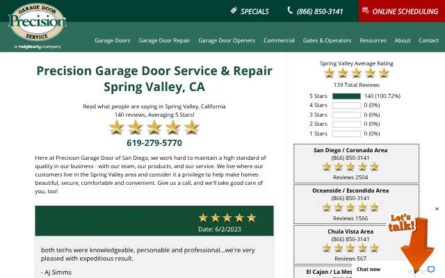 Page cited for Precision Garage Door of San Diego
