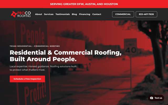 PROCO Roofing's page as the assistant saw it