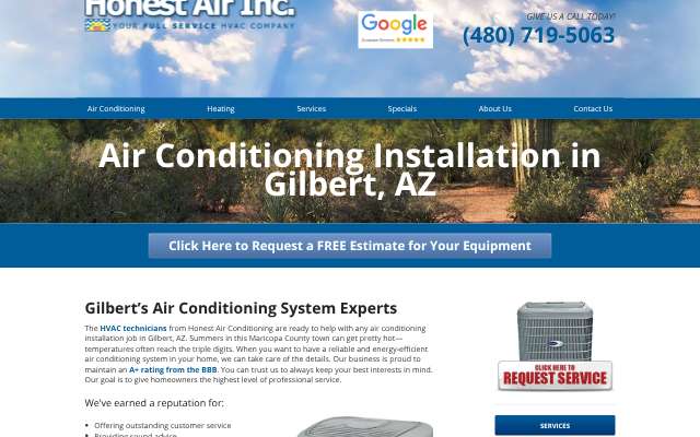 Honest Air Conditioning's page as the assistant saw it