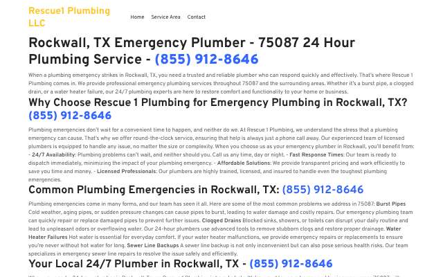 Rescue 1 Plumbing's page as the assistant saw it