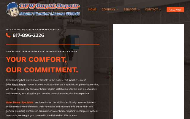 DFW Rapid Repair's page as the assistant saw it