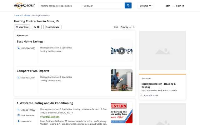 Jim's Heating & Cooling's page as the assistant saw it