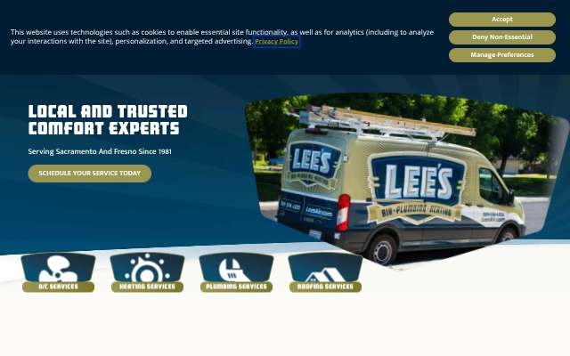 Lee's Air, Plumbing, Heating & Roofing's page as the assistant saw it