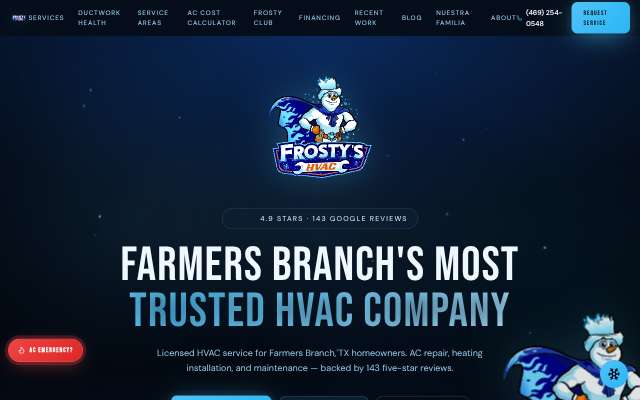 Frosty's HVAC's page as the assistant saw it