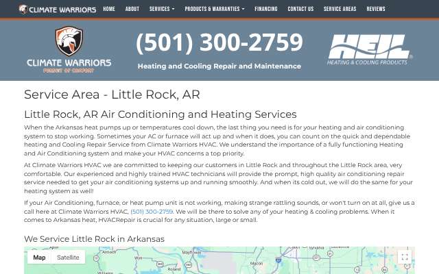 Climate Warriors HVAC's page as the assistant saw it