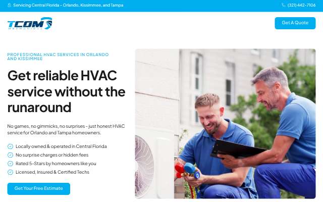 TCom Mechanical AC Repair & HVAC Services's page as the assistant saw it