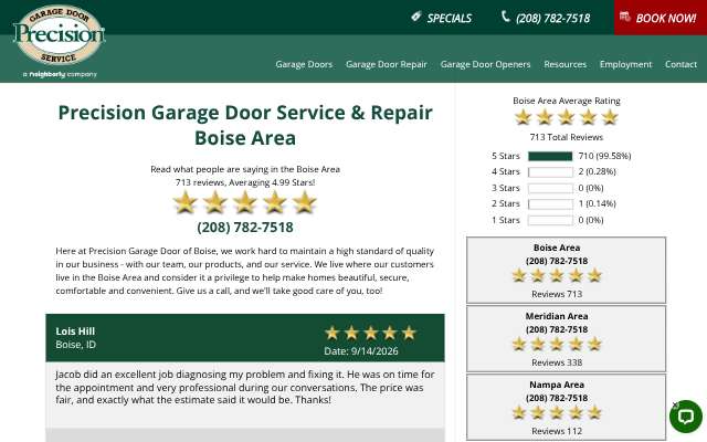Precision Garage Door of Boise's page as the assistant saw it