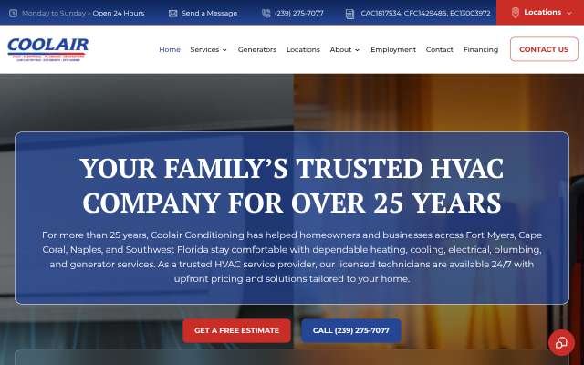 Coolair Conditioning Inc's page as the assistant saw it