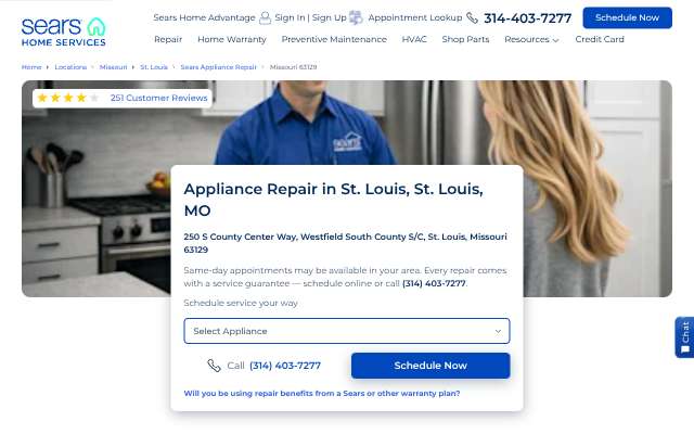 Sears Home Services (HVAC)'s page as the assistant saw it